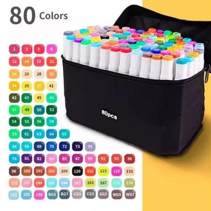 Conjunto Marcador 80 Cores Ponta Dupla, Permanente - marca texto