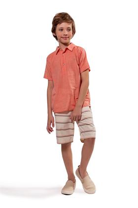 Imagem de Conjunto Masculino Camisa Salmão com Bermuda Listrada Tamanho (1ao12)