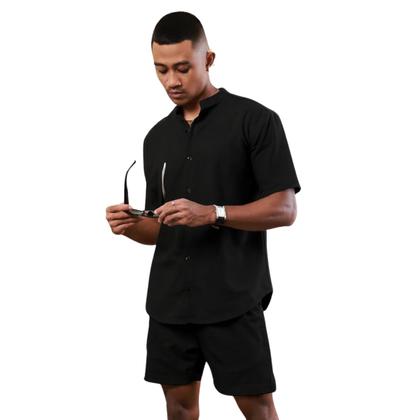 Imagem de Conjunto Masculino Casual Premium Verão Camiseta e Bermuda Linho Conforto e Estilo