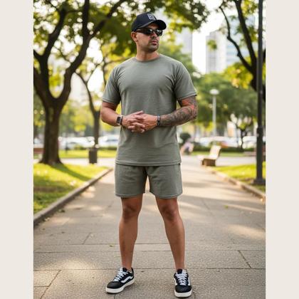 Imagem de Conjunto Masculino de Verão Camiseta + Shorts Texturizado Leve e Super Confortável