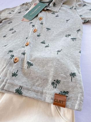 Imagem de Conjunto Masculino Verão Camisa Folhagem e Bermuda Infantil Roupa De Menino 3 Anos Colorittá