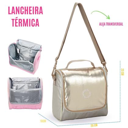 Imagem de Conjunto Material Escolar Mochila de Rodinhas + Lancheira térmica + Estojo Menina Criança Adolescente Aulas Resistente Zíper Feminino