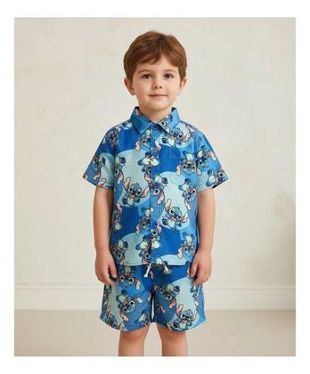 Imagem de Conjunto Mauricinho Lilo E Stitch Azul - Camisa E Bermuda