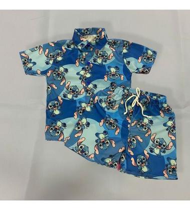 Imagem de Conjunto Mauricinho Lilo E Stitch Azul - Camisa E Bermuda