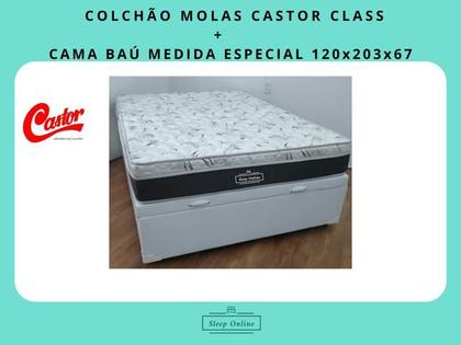 Imagem de Conjunto Medida Especial c/ Colchão Castor Molas Class + Cama Box Baú Jadmax 120x203x67 ( Ideal para Apartamentos Stúdios - Kitnets)