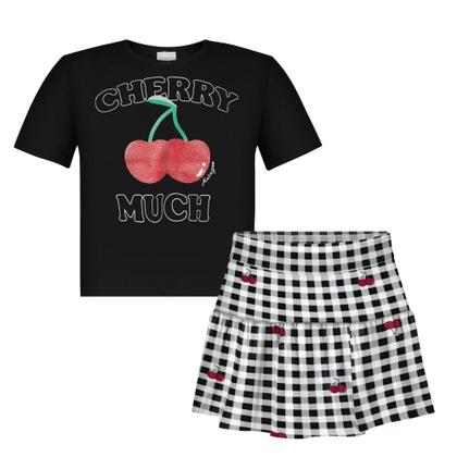 Imagem de Conjunto Menina Alakazoo Blusa e Shorts Saia em Algodão com Estampa de Cereja