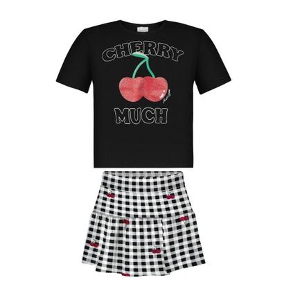 Imagem de Conjunto Menina Alakazoo Blusa e Shorts Saia em Algodão com Estampa de Cereja