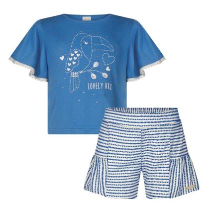 Imagem de Conjunto Menina Alakazoo Blusa em Algodão Azul e Shorts em M