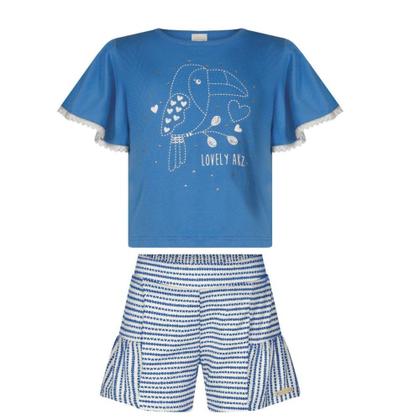 Imagem de Conjunto Menina Alakazoo Blusa em Algodão Azul e Shorts em M