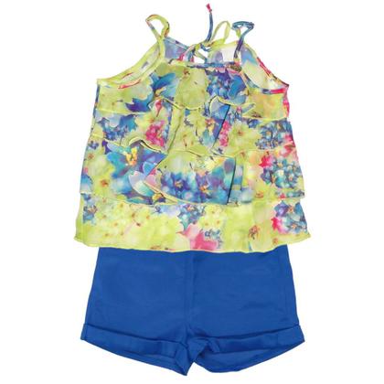 Imagem de Conjunto Menina Bata Estampada Amarela e Short Azul Royal Ninali