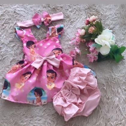 Imagem de Conjunto Menina Bebê Carinho Temático Moana Baby Rosa +Laço de Cabelo +Calcinha