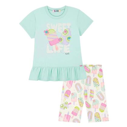 Imagem de Conjunto Menina Blusa Alongada em Meia Malha e Short Biker em Fly Tech Verde Kukiê