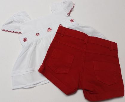 Imagem de Conjunto Menina Blusa Bordada + Shorts Sarja Paraiso 17178