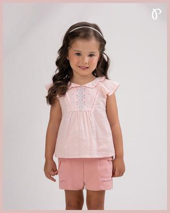 Imagem de Conjunto Menina Blusa Bordada + Shorts Verão Paraiso 17094