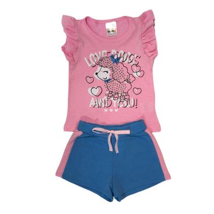 Imagem de Conjunto Menina Dog Rosa/Azul Blusa Manga Curta e Shorts