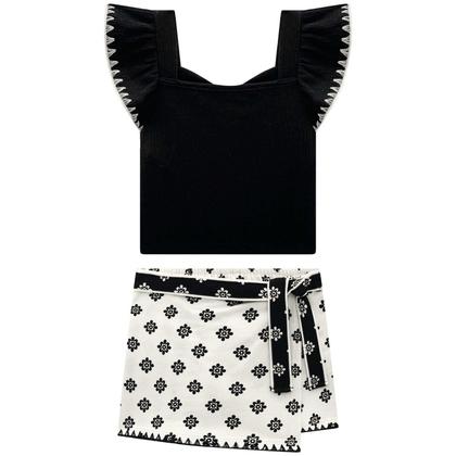 Imagem de Conjunto Menina Milon Cropped Ribana Short Saia Moletinho Preto