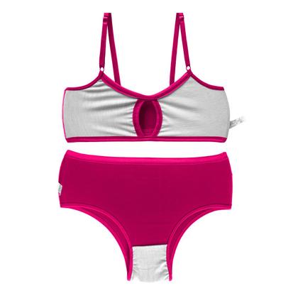 Imagem de Conjunto Menina Moça Kit De 3 Calcinha E Sutiã Juvenil Sem Bojo