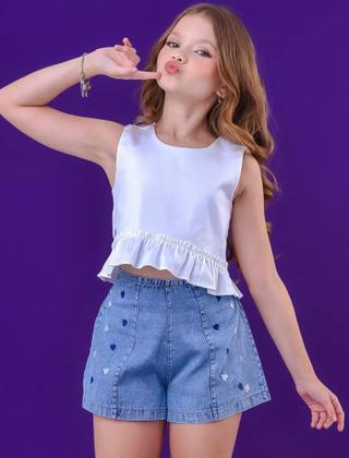 Imagem de Conjunto Menina Verão Com Short Jeans Bordado E Cropped Alfaiataria 493*
