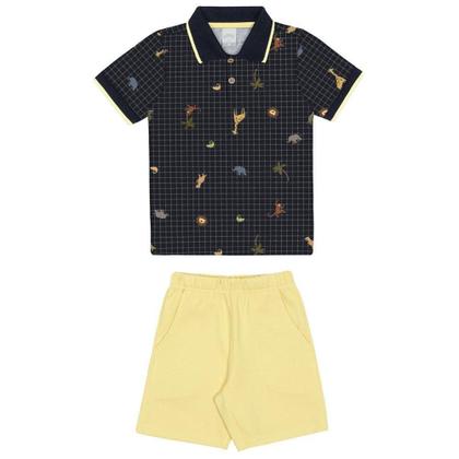 Imagem de Conjunto Menino Alakazoo Polo em Algodão e Bermuda em Moletom Apolo - Marinho/Amarelo