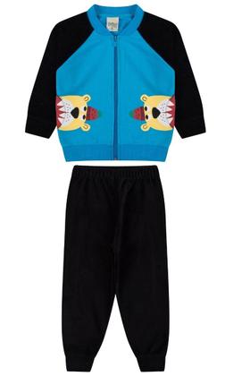 Imagem de Conjunto Menino Azul e Preto Jaqueta Ursinho Inverno Frio