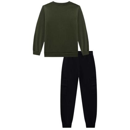 Imagem de Conjunto Menino Infantil Blusão Manga Longa e Calça Jogger em Moletom Pelúcia VERDE/ PRETO -LucBoo