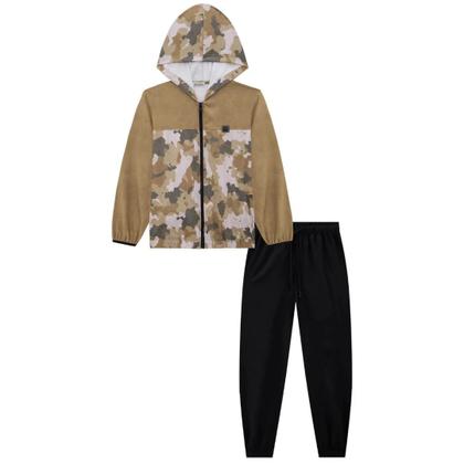 Imagem de Conjunto Menino Jaqueta Corta Vento e Calça Jogger em Nylon Ergonomic com Elastano MARROM LucBoo