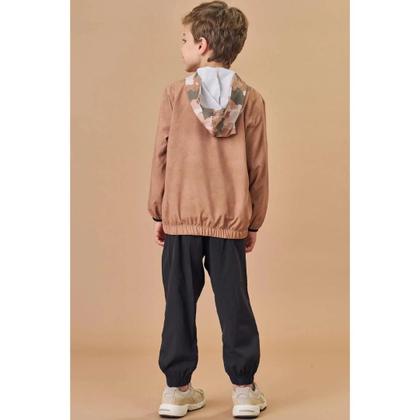 Imagem de Conjunto Menino Jaqueta Corta Vento e Calça Jogger em Nylon Ergonomic com Elastano MARROM LucBoo