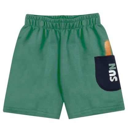 Imagem de Conjunto Menino Kyly Camiseta em Meia Malha Branca e Bermuda em Moletom Leve Verde