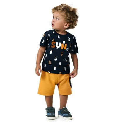 Imagem de Conjunto Menino Kyly Camiseta em Meia Malha Branca e Bermuda em Moletom Leve Verde