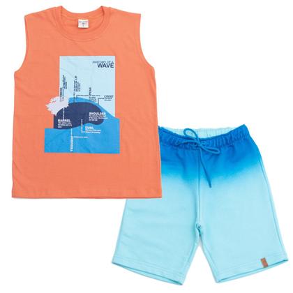 Imagem de Conjunto Menino Regata Laranja e Bermuda Degradê Azul Wave