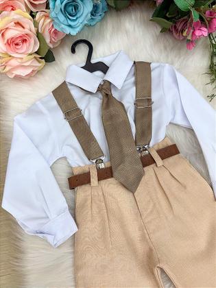 Imagem de Conjunto Meninos Miss Cherry Rafael Suspensorio Caramelo-Beige - Camisa e Calça