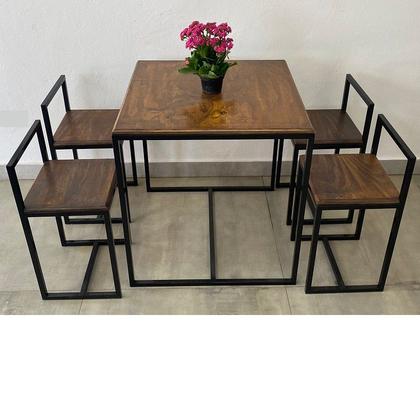 Imagem de Conjunto Mesa 4 Cadeiras Pequena Madeira Imbuia Industrial Wood Box