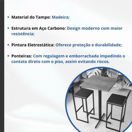 Imagem de Conjunto Mesa Alta Bar Bistrô Quadrada Imbuia 2 Banquetas Confort Estofado Industrial Black