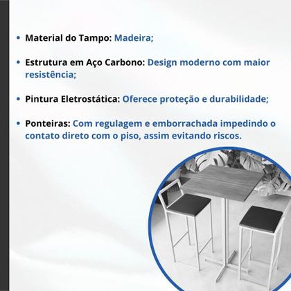 Imagem de Conjunto Mesa Alta Bar Bistrô Quadrada Imbuia 2 Banquetas Confort Estofado Industrial White