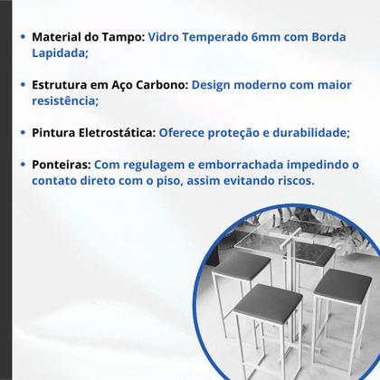 Imagem de Conjunto Mesa Alta Bar Bistrô Quadrada Vidro 4 Bancos Imbuia Industrial White