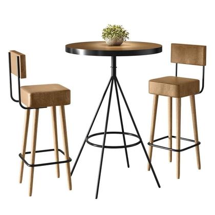 Imagem de Conjunto Mesa Alta Bistrô Viena e 2 Banquetas Alta Banco Barcelona 96cm Bares Sala Estar/Jantar Gourmet- Salaone