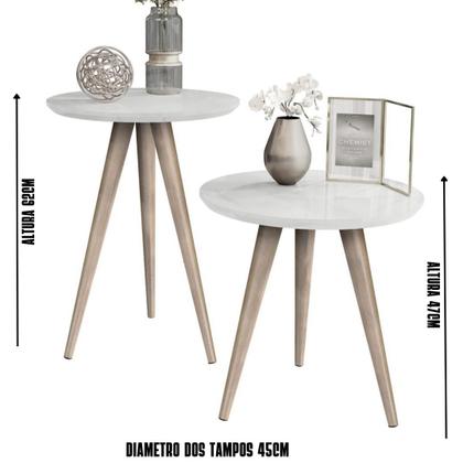 Imagem de Conjunto Mesa Apoio e Lateral Redonda Pés Palito Classic - Off White Com Freijo