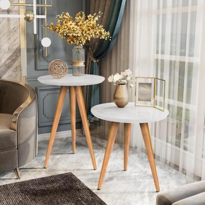 Conjunto Mesa Apoio Lateral Redonda Pés Palito Classic - Quality Móveis Imagem de Conjunto Mesa Apoio Lateral Redonda Pés Palito Classic