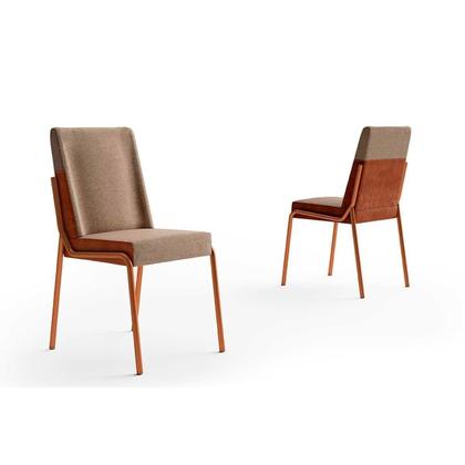 Imagem de Conjunto Mesa Ariel Maior 1601 Tampo Madeirado c/ Vidro 160x80cm e 6 Cadeiras Hug Gelo/Off White Rose - Cobre/Linho Areia/-Carraro