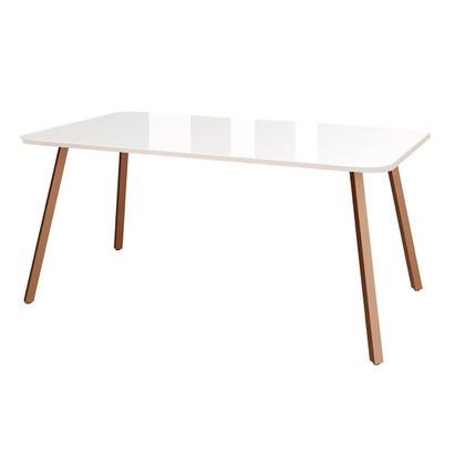 Imagem de Conjunto Mesa Ariel Maior 1601 Tampo Madeirado c/ Vidro 160x80cm e 6 Cadeiras Hug Gelo/Off White Rose - Cobre/Linho Areia/-Carraro