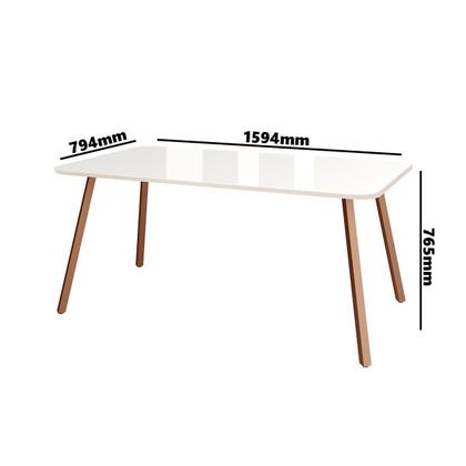 Imagem de Conjunto Mesa Ariel Maior 1601 Tampo Madeirado c/ Vidro 160x80cm e 6 Cadeiras Hug Gelo/Off White Rose - Cobre/Linho Areia/-Carraro