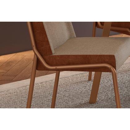 Imagem de Conjunto Mesa Ariel Maior 1601 Tampo Madeirado c/ Vidro 160x80cm e 6 Cadeiras Hug Gelo/Off White Rose - Cobre/Linho Areia/-Carraro