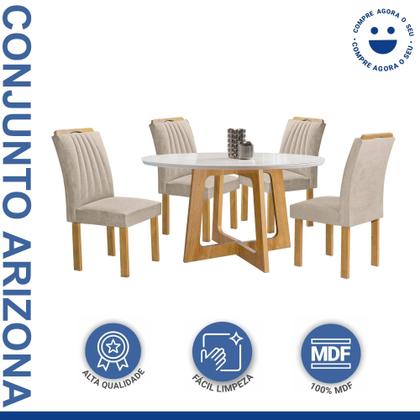 Imagem de Conjunto Mesa Arizona 120cm com 4 Cadeiras Arizona Tampo Redondo Plus com Vidro