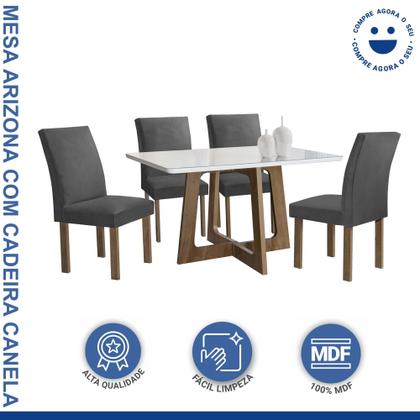 Imagem de Conjunto Mesa Arizona 120cm com 4 Cadeiras Arizona Tampo Smart Plus com Vidro