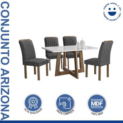 Imagem de Conjunto Mesa Arizona 120cm com 4 Cadeiras Arizona Tampo Smart Plus com Vidro