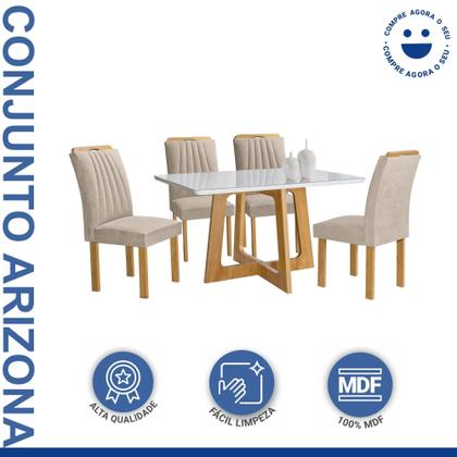 Imagem de Conjunto Mesa Arizona 120cm com 4 Cadeiras Arizona Tampo Smart Plus com Vidro