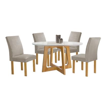 Imagem de Conjunto Mesa Arizona 120cm com 4 Cadeiras Canela Tampo Redondo Plus com Vidro