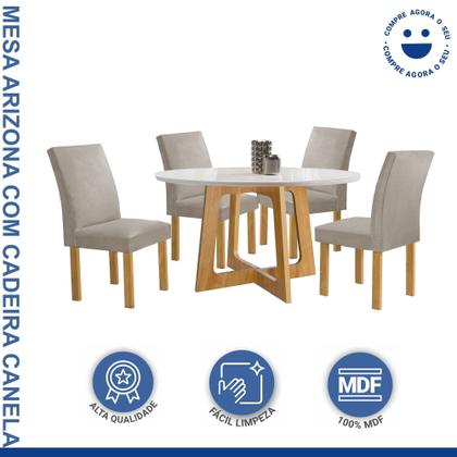 Imagem de Conjunto Mesa Arizona 120cm com 4 Cadeiras Canela Tampo Redondo Plus com Vidro