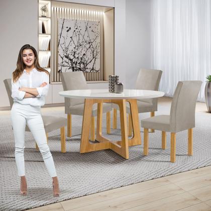 Imagem de Conjunto Mesa Arizona 120cm com 4 Cadeiras Canela Tampo Redondo Plus com Vidro