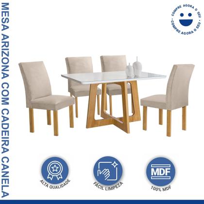 Imagem de Conjunto Mesa Arizona 120cm com 4 Cadeiras Canela Tampo Smart Plus com Vidro